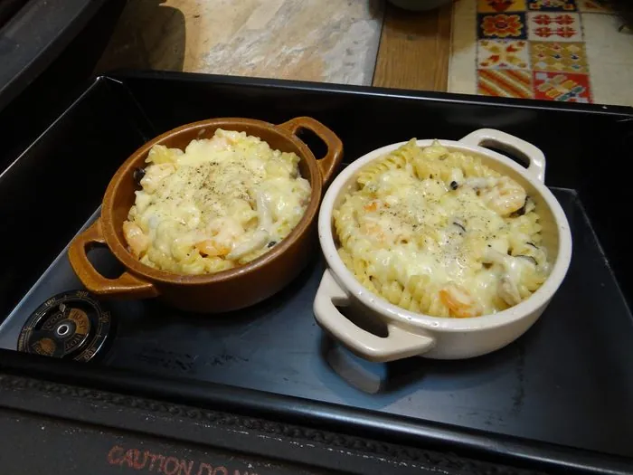 薪ストーブのオーブンで焼くグラタン