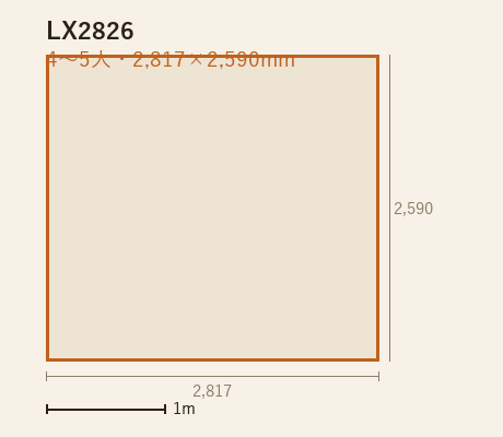 ラグジュアリー2826の平面図。2,817×2,590mm、4〜5人用