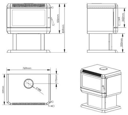 薪ストーブ バルカン AD-3600 の図面（寸法）