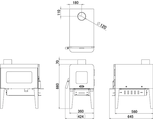 鋼板製薪ストーブ HM-360 の説明図(ホンマ製作所)