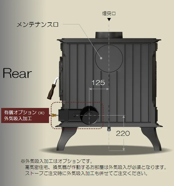 薪ストーブ HTC-80TX の説明図(ホンマ製作所)