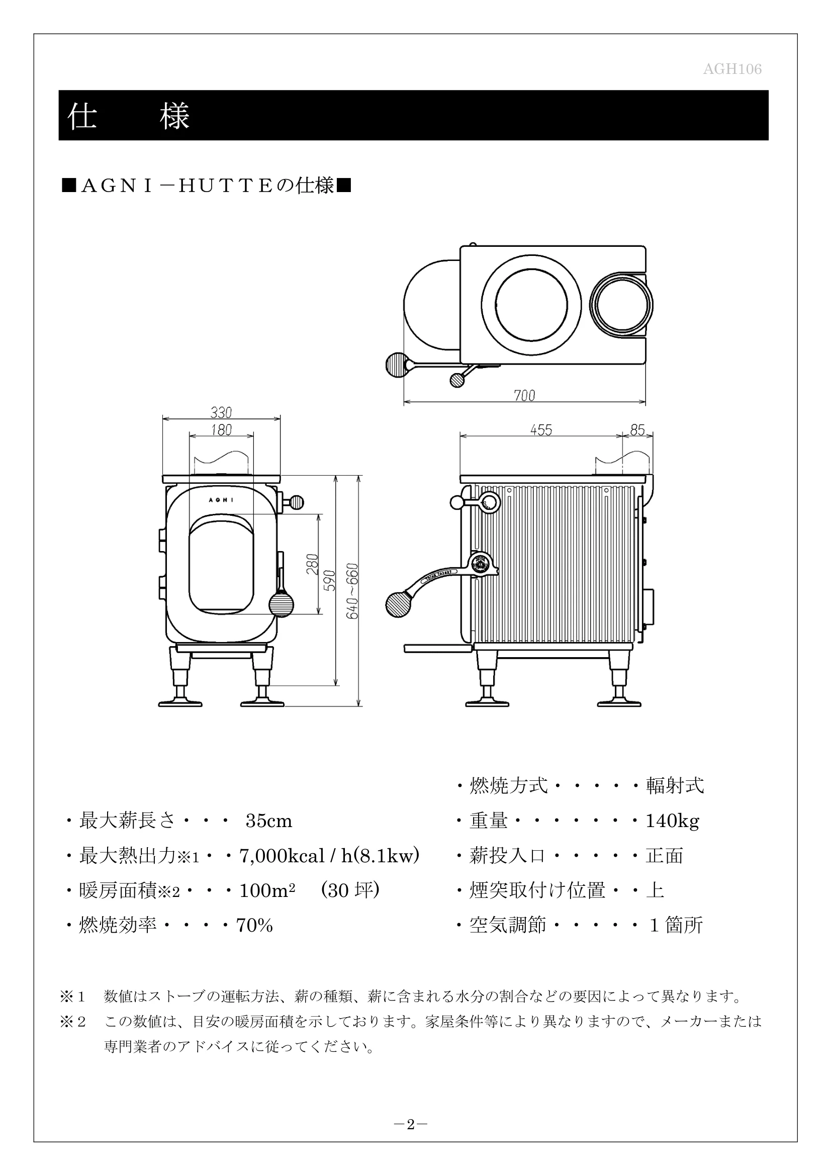 AGNI（アグニ） HUTTE 取扱説明書 5ページ目