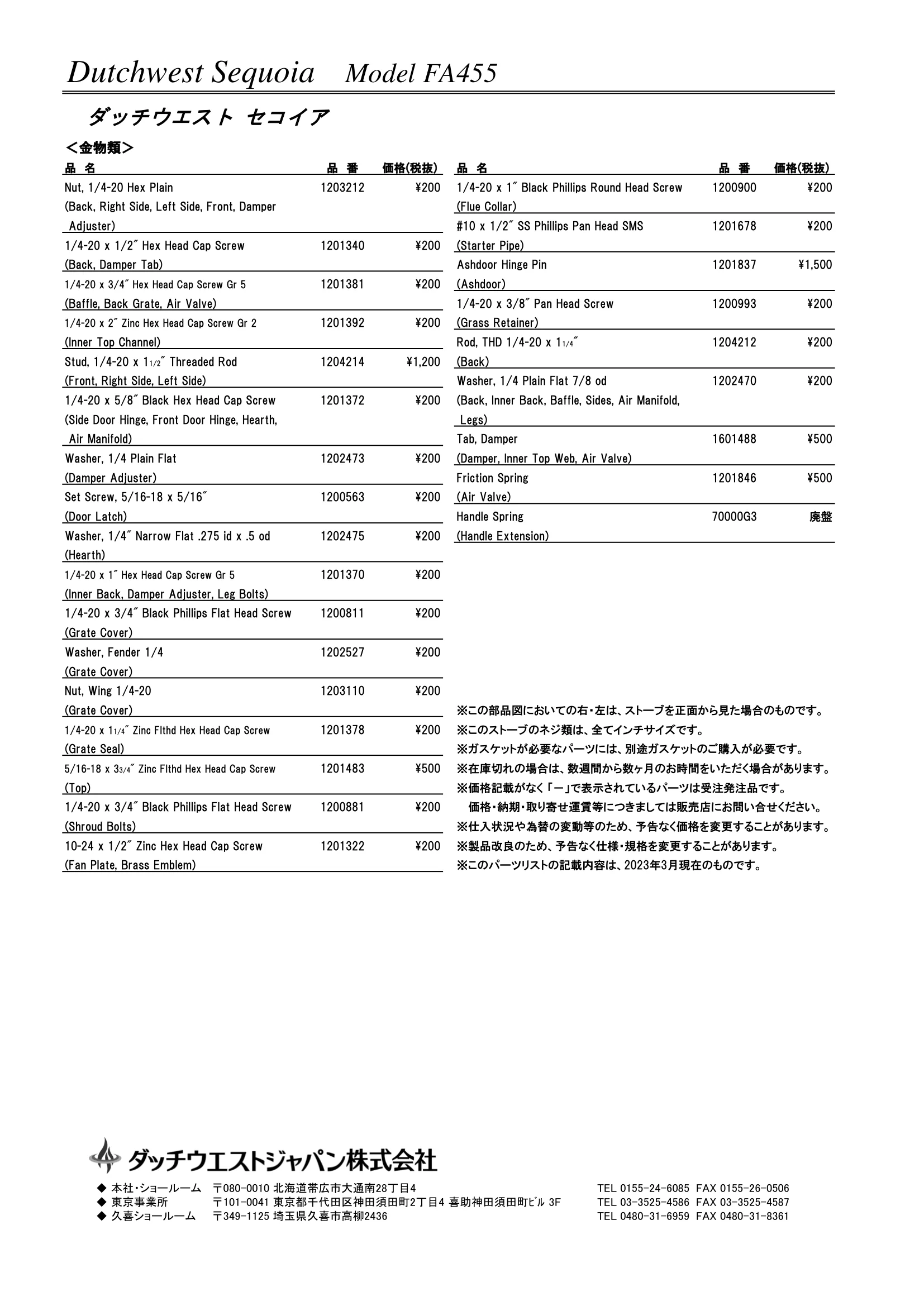 ダッチウエスト SEQUOIA（2023年版） パーツリスト 4ページ目