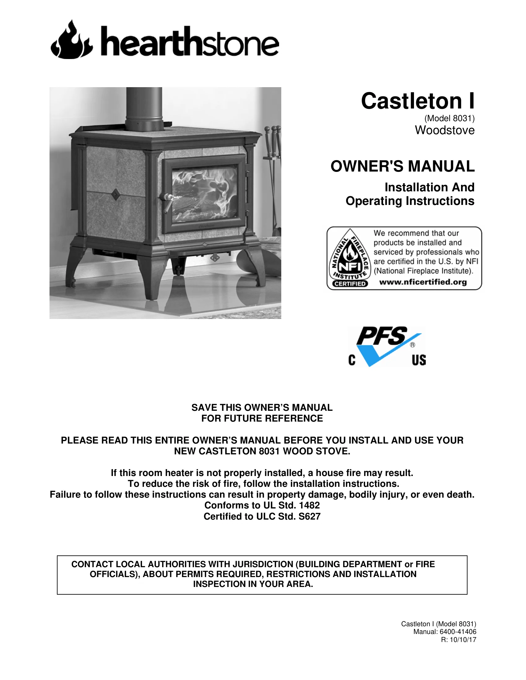 ハースストーン CASTLETON8031_EPA WOOD STOVE PI 20152 NON CBI 技術資料 187ページ目