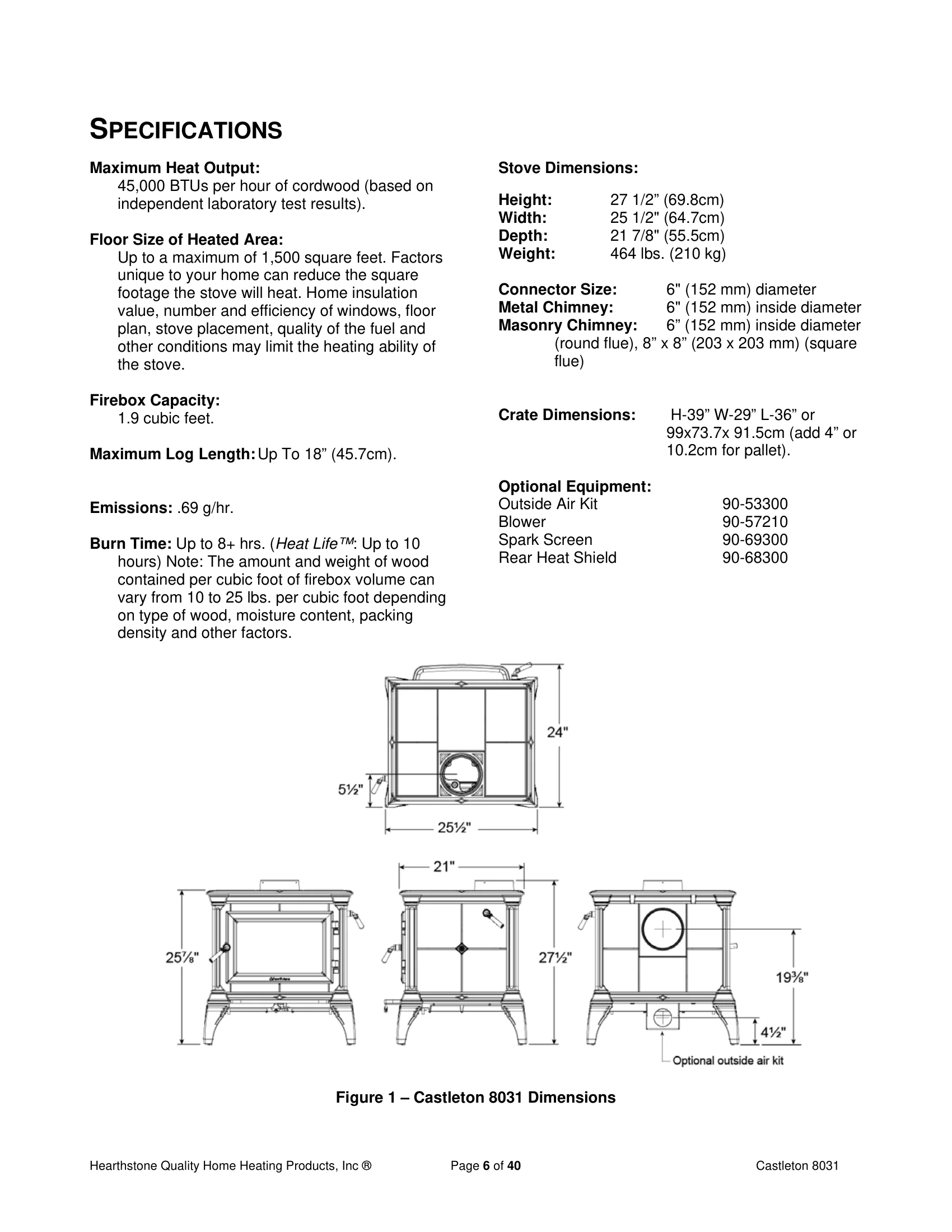 ハースストーン CASTLETON8031_EPA WOOD STOVE PI 20152 NON CBI 技術資料 193ページ目