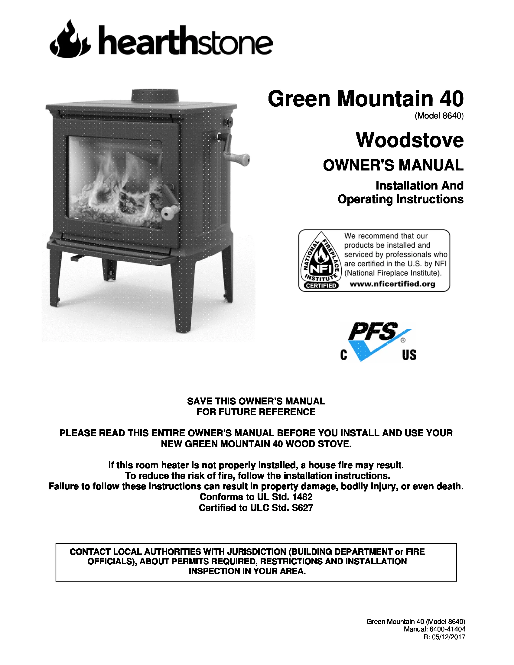 ハースストーン GREENMOUNTAIN40_EPA WOOD STOVE PI 20149 NON CBI 技術資料 158ページ目