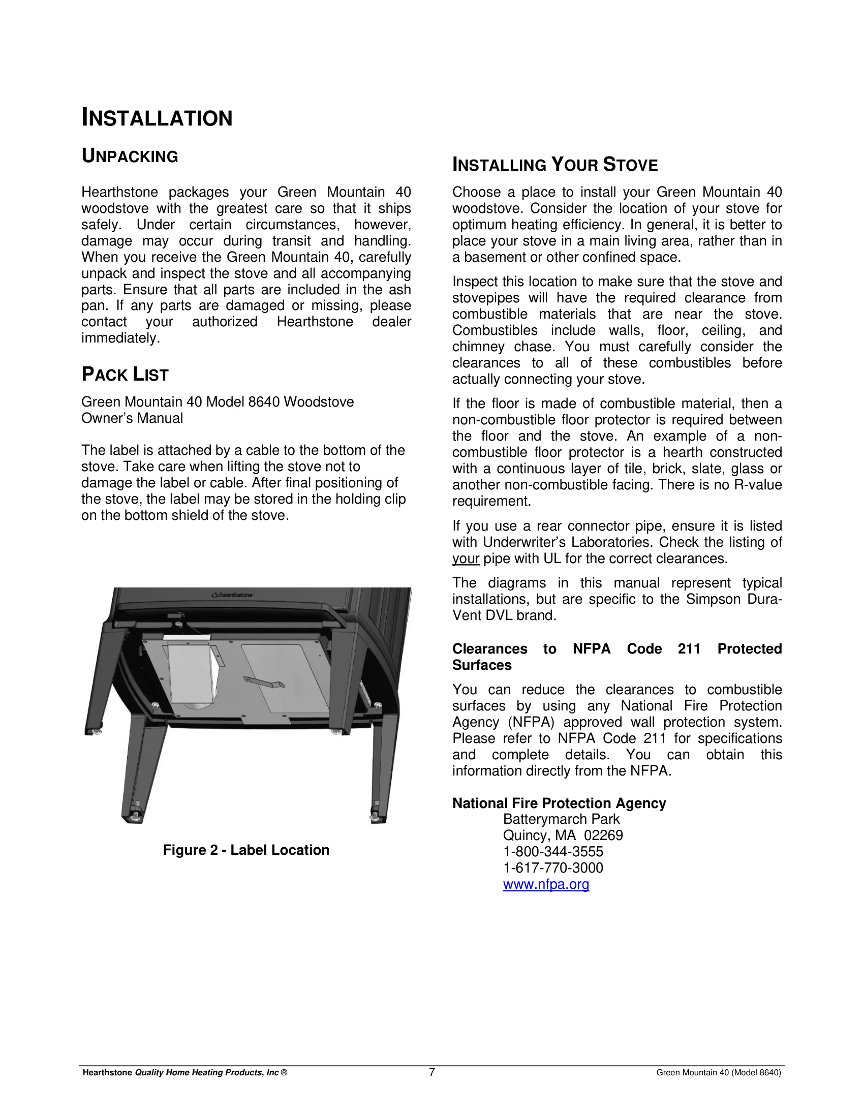 ハースストーン GREENMOUNTAIN40_EPA WOOD STOVE PI 20149 NON CBI 技術資料 165ページ目
