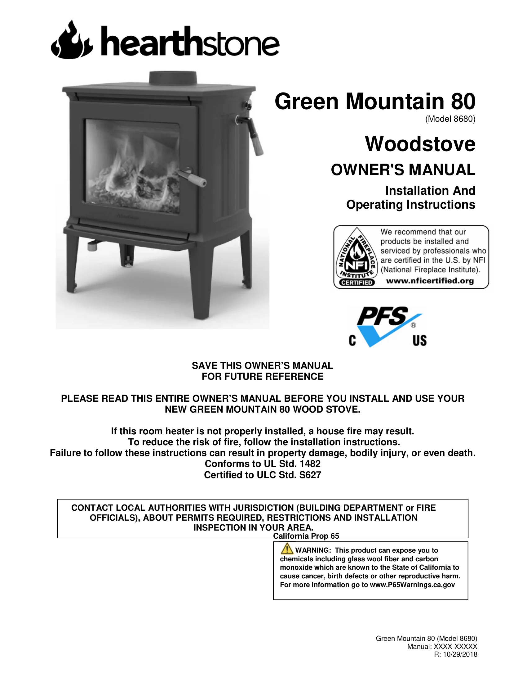 ハースストーン GREENMOUNTAIN80_EPA WOOD STOVE PI 20177 NON CBI 技術資料 239ページ目