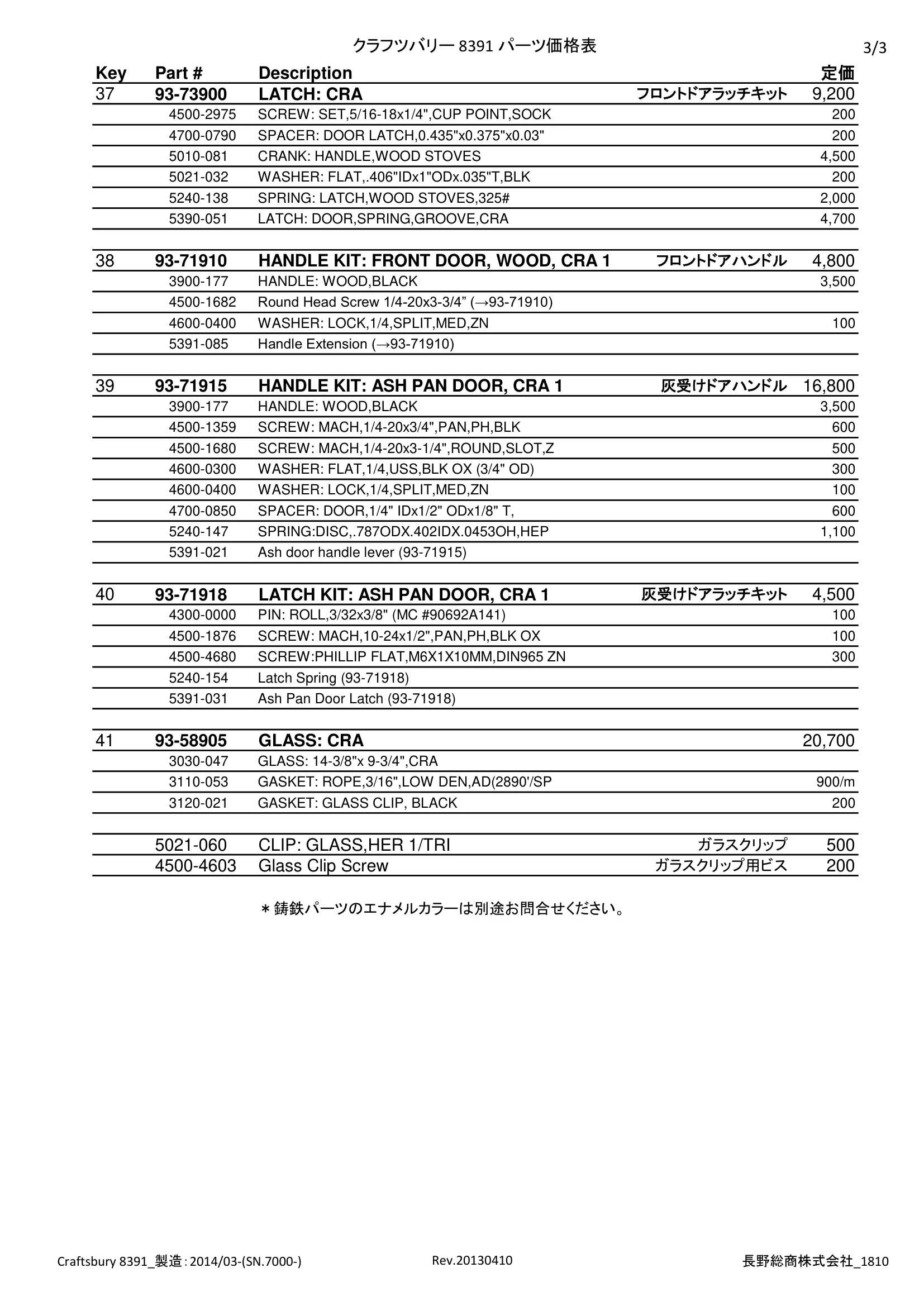 ハースストーン CRAFTSBURY8391 PARTS（2018年版） 価格表 3ページ目