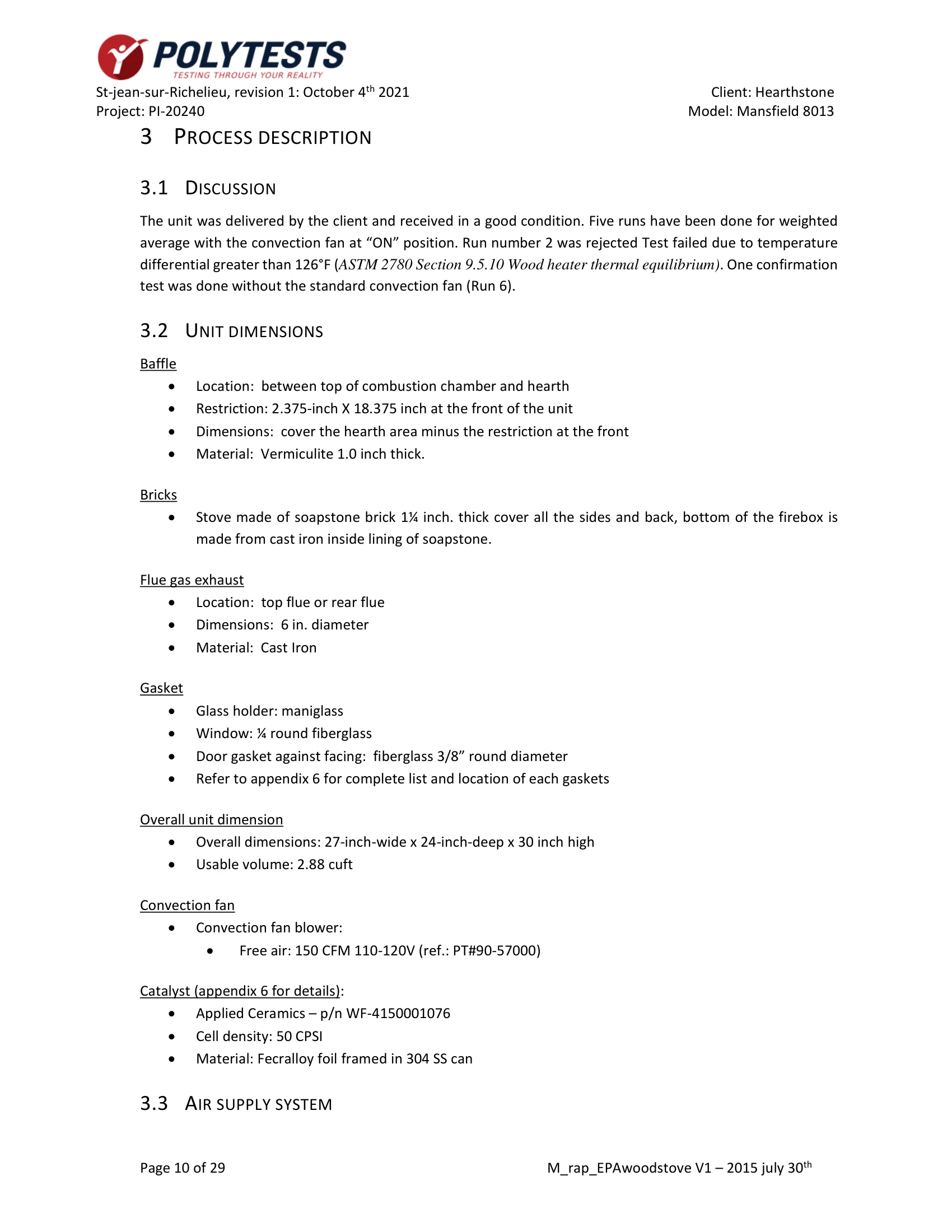 ハースストーン HEARTHSTONE MANSFIELD 8013 EPA REPORT 技術資料 10ページ目
