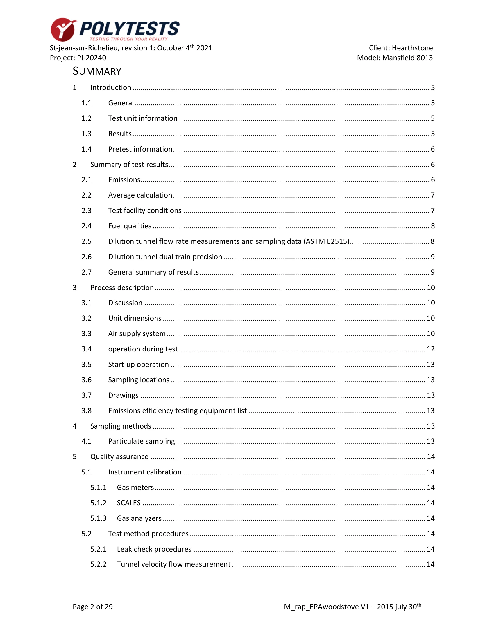 ハースストーン HEARTHSTONE MANSFIELD 8013 EPA REPORT 技術資料 2ページ目
