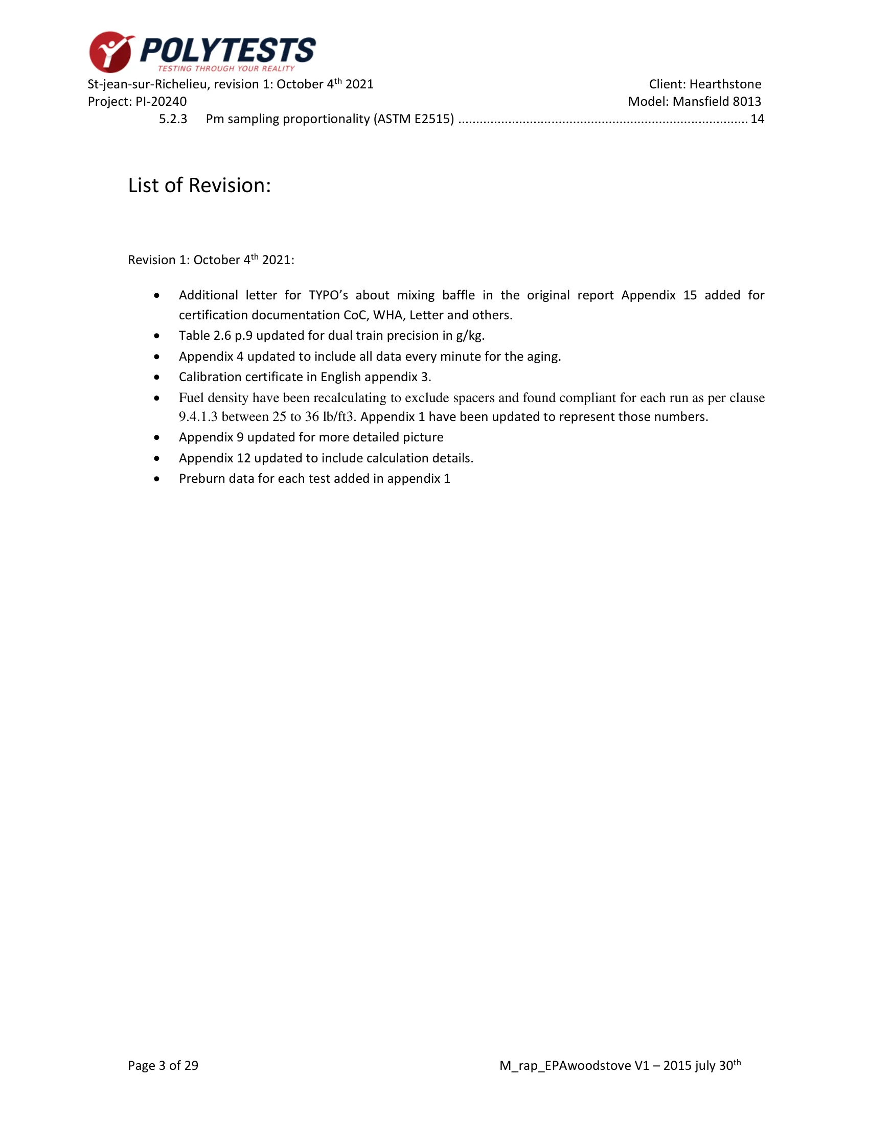 ハースストーン HEARTHSTONE MANSFIELD 8013 EPA REPORT 技術資料 3ページ目