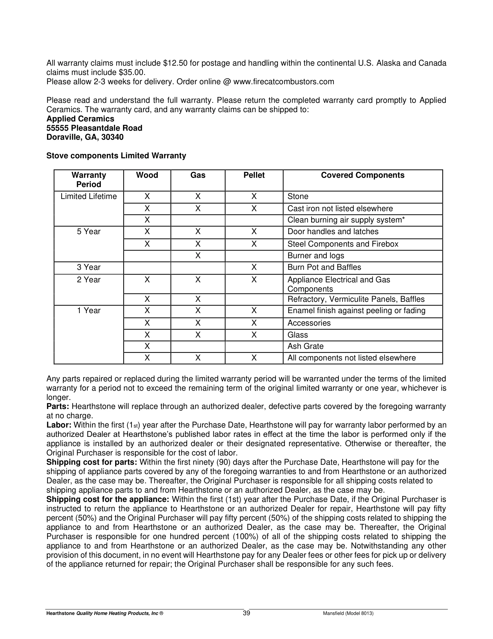 ハースストーン HEARTHSTONE MANSFIELD 8013 EPA REPORT 技術資料 354ページ目