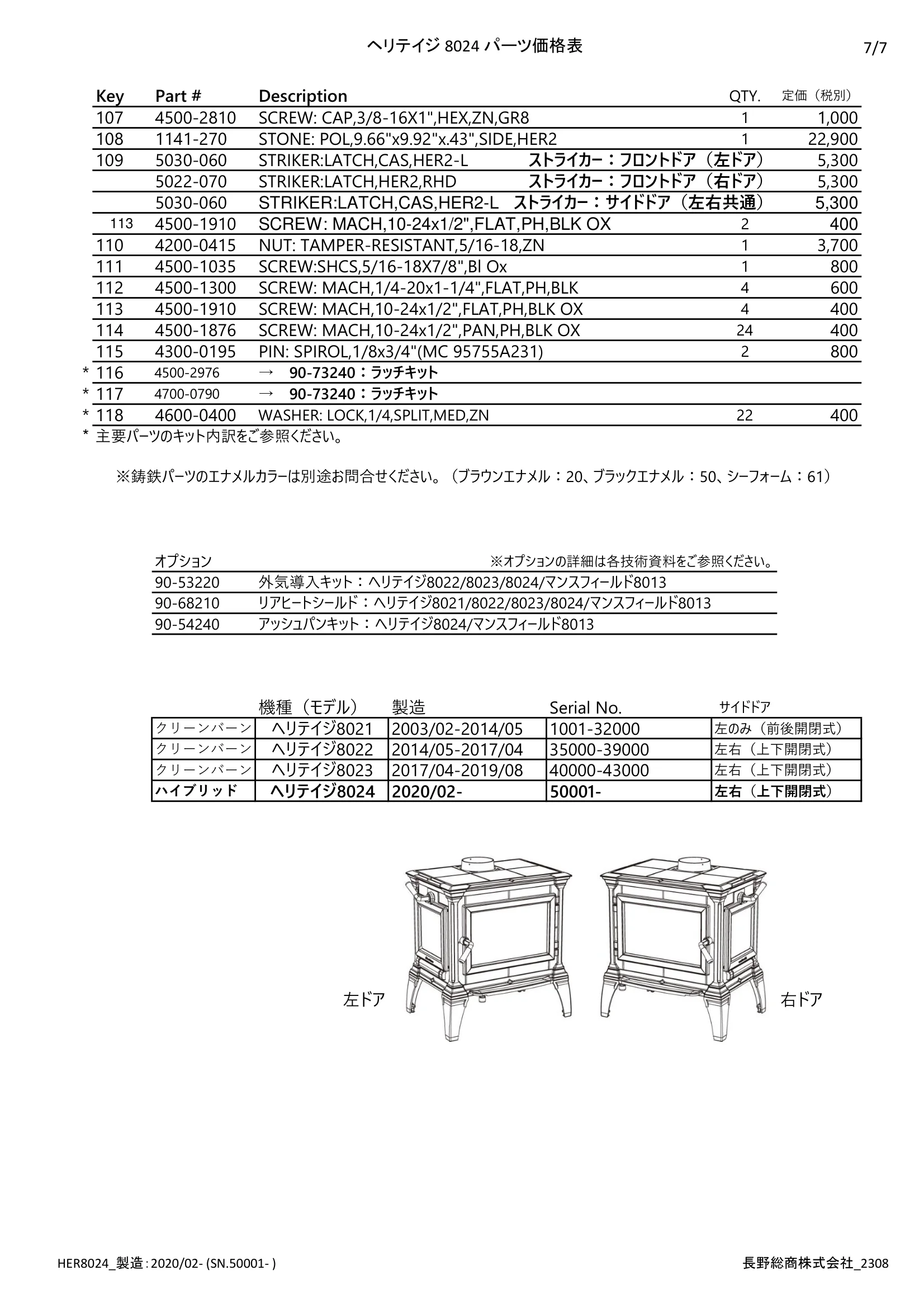 ハースストーン HERITAGE8024 PARTS（2023年版） 価格表 7ページ目