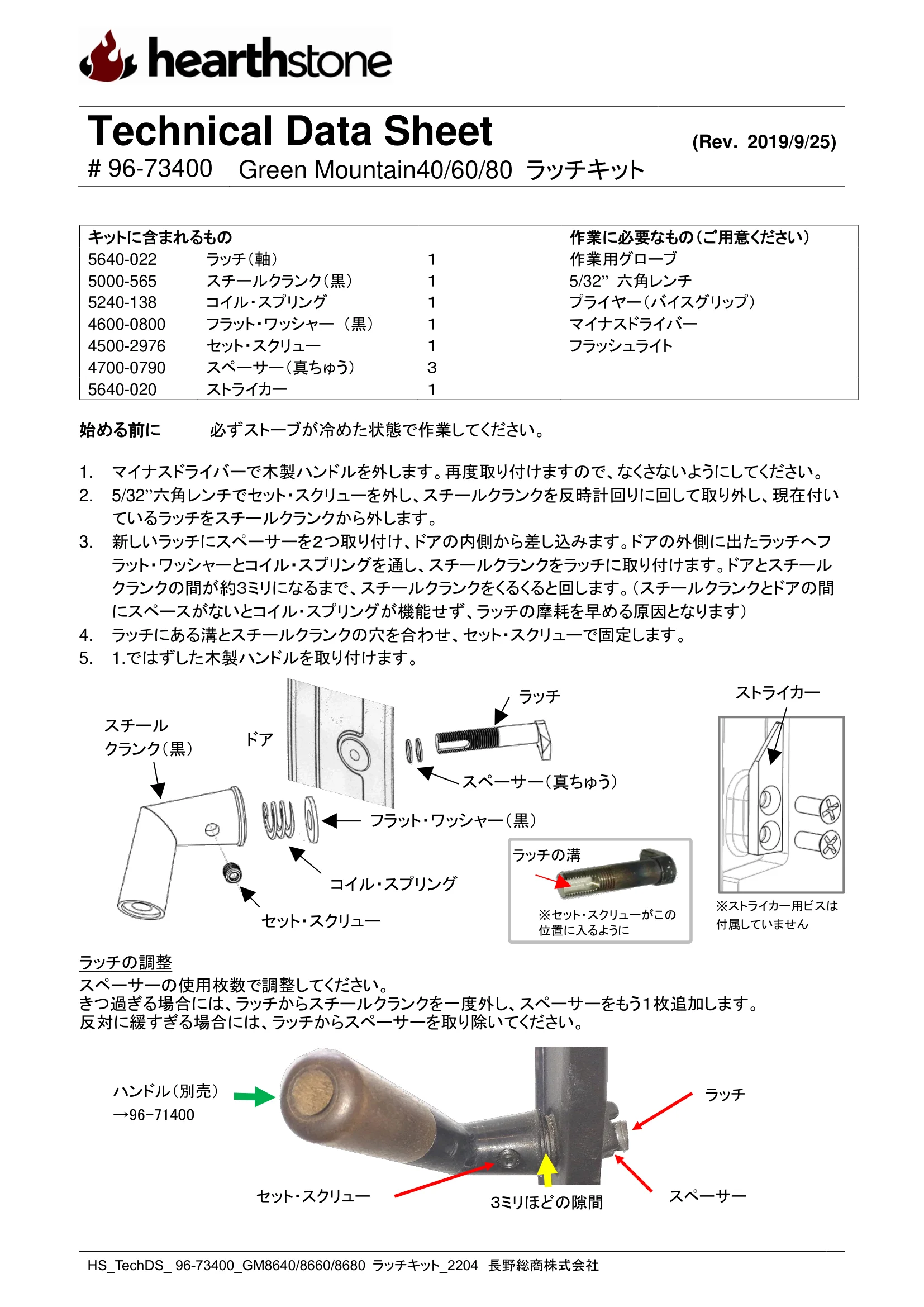 ハースストーン LATCH KIT GM406080_96 73400_2204 技術資料