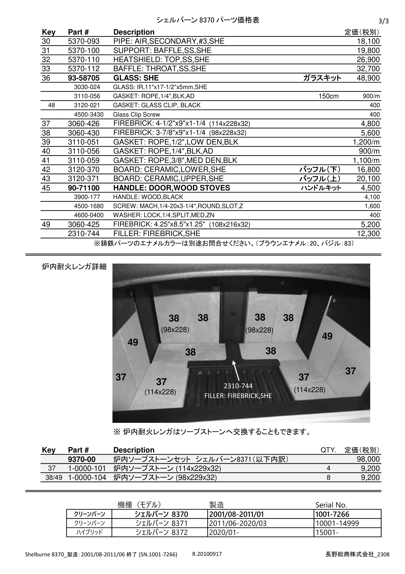 ハースストーン SHELBURNE8370 PARTS（2023年版） 価格表 3ページ目