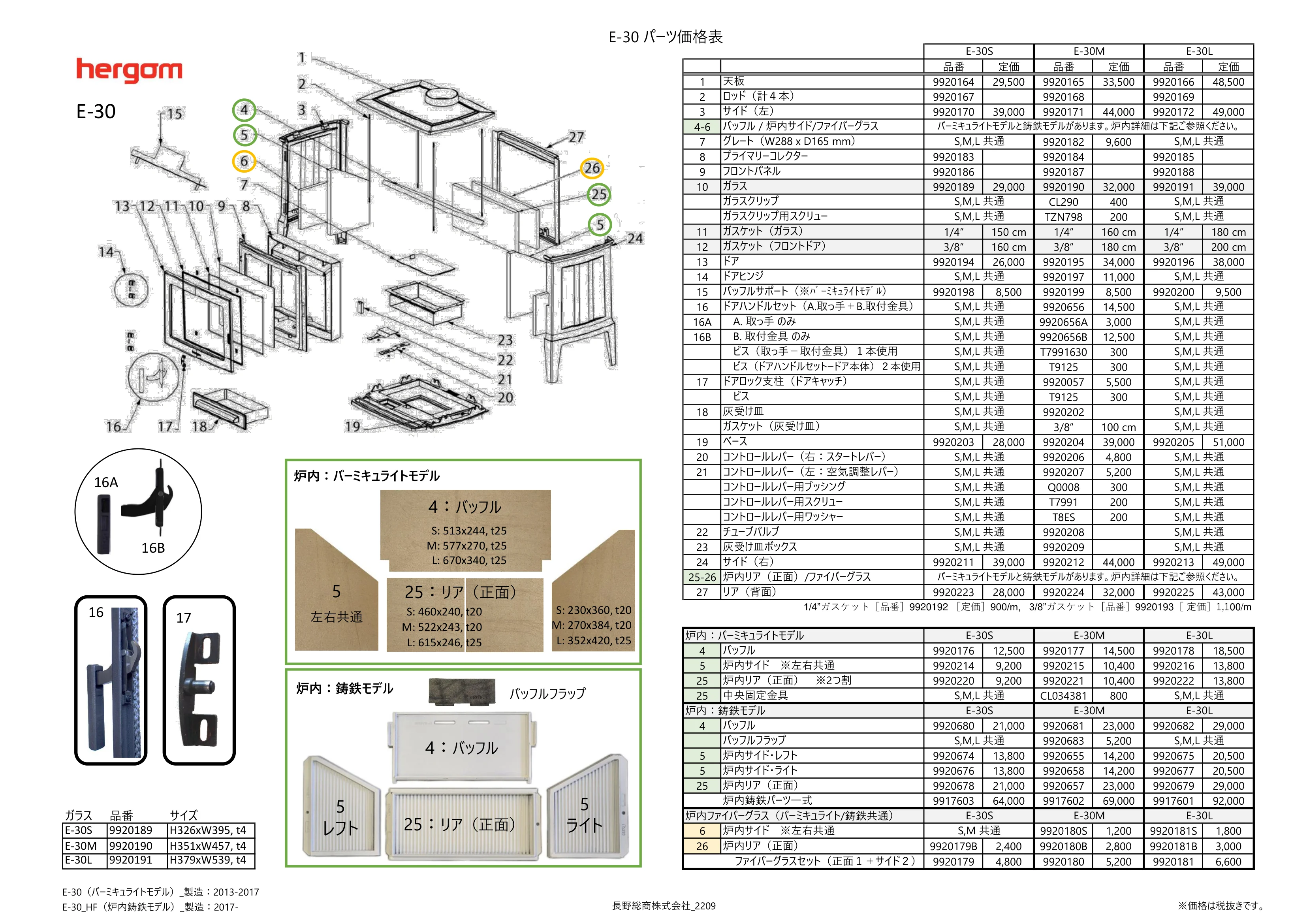 エルゴン E30 PARTS（2022年版） 価格表