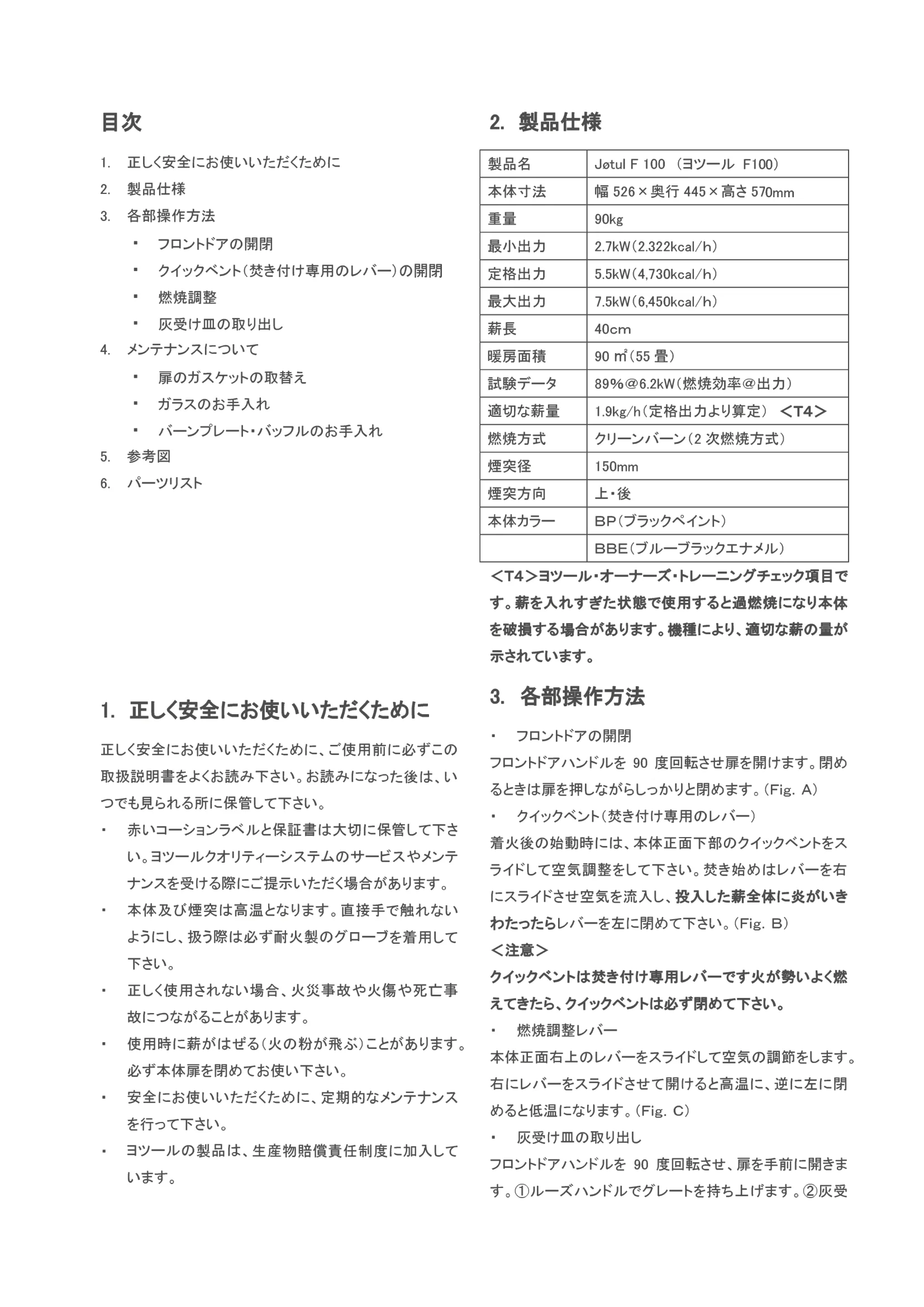 ヨツール F100（2023年版） 取扱説明書 2ページ目