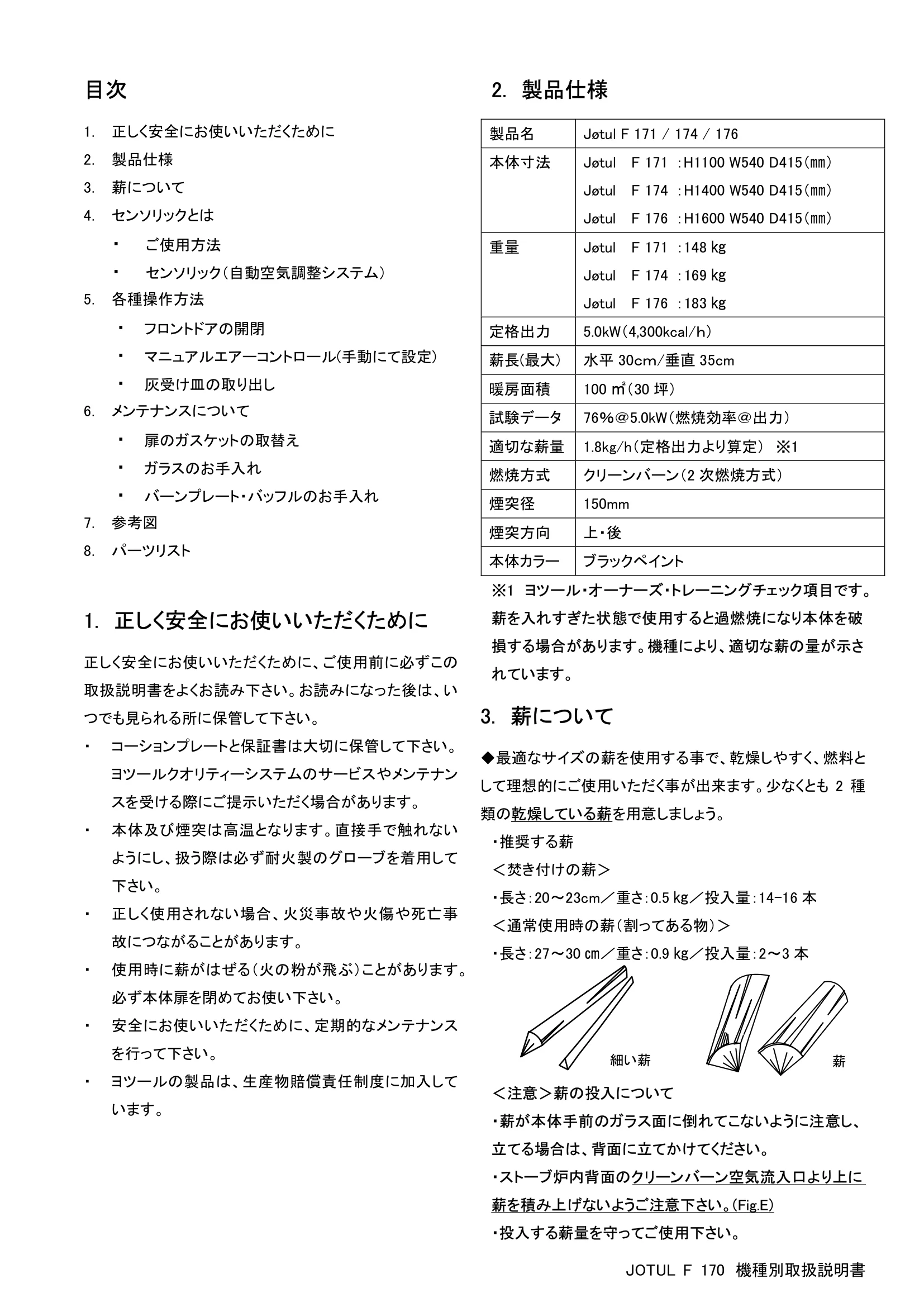 ヨツール F170（2024年版） 取扱説明書 2ページ目