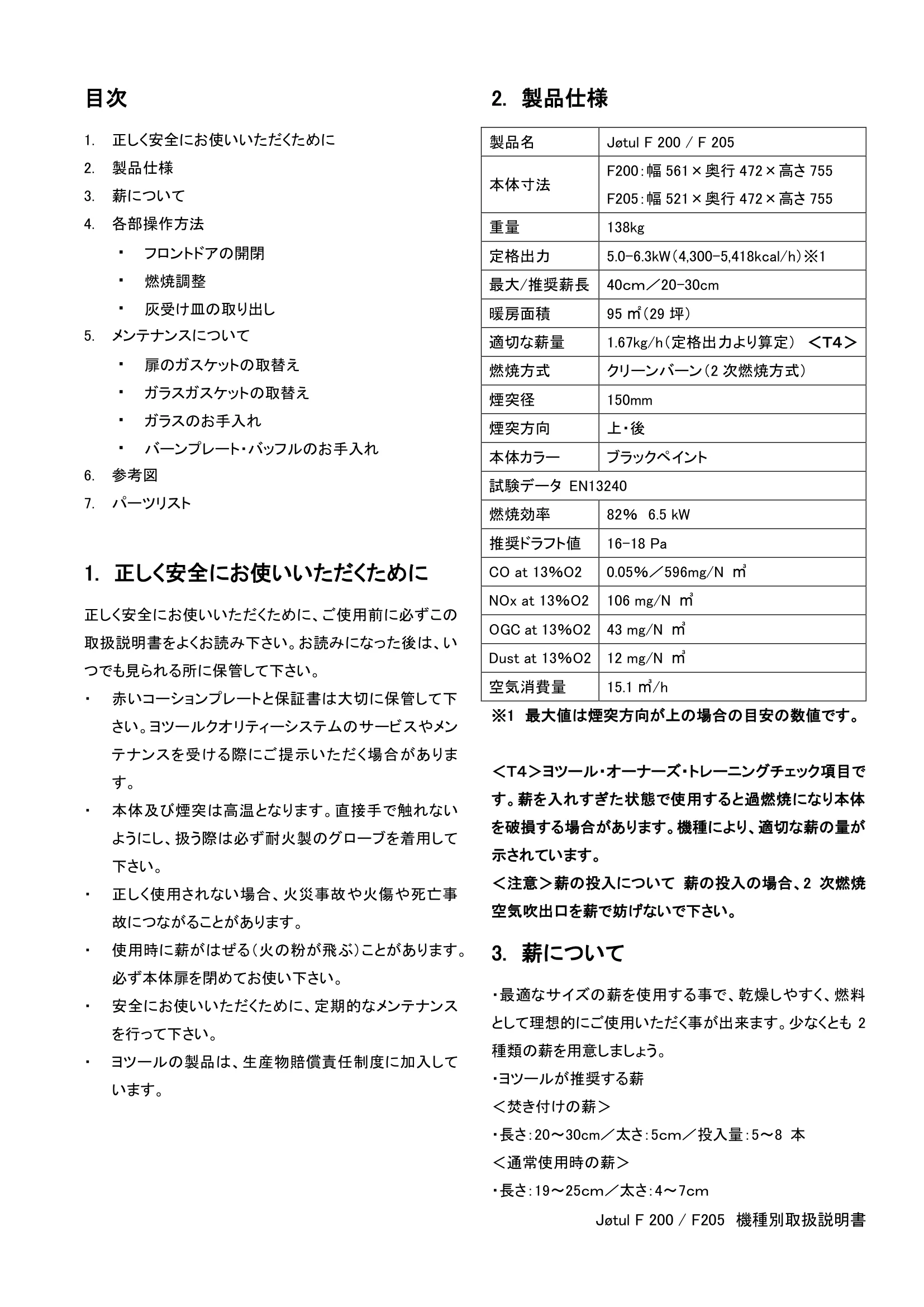 ヨツール F200 F205（2026年版） 取扱説明書 2ページ目
