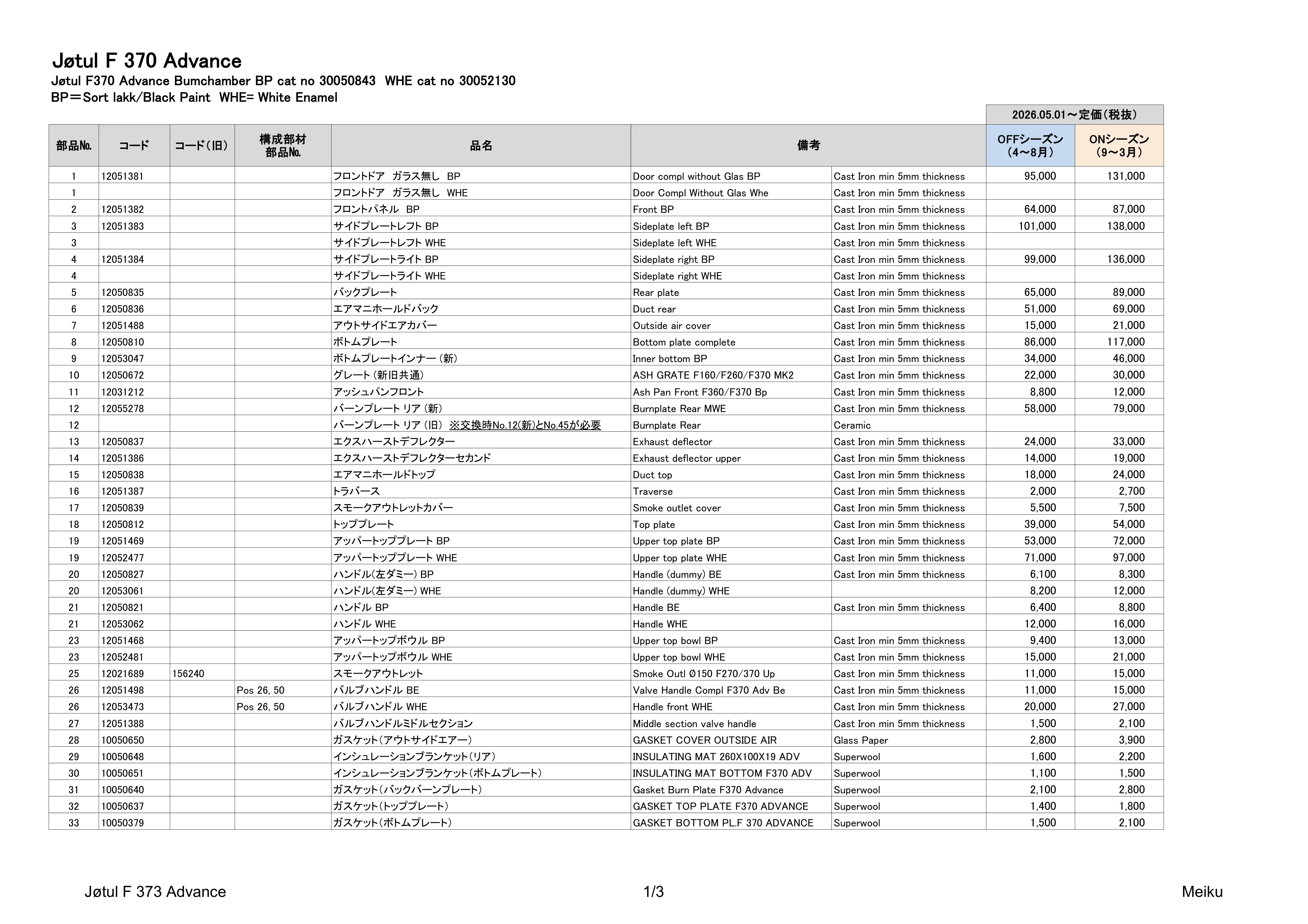 ヨツール F373ADV（2026年版） パーツリスト 2ページ目