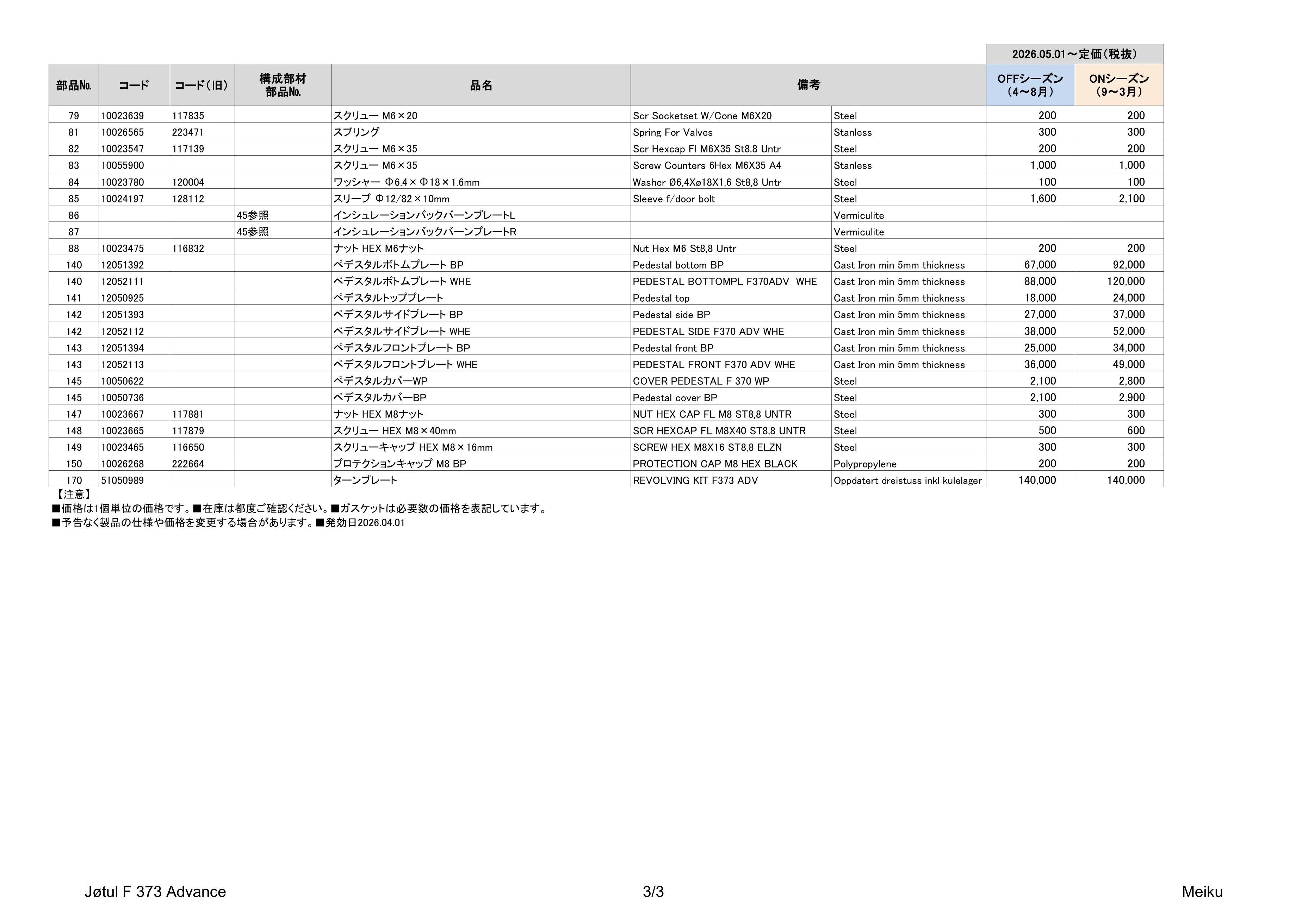 ヨツール F373ADV（2026年版） パーツリスト 4ページ目