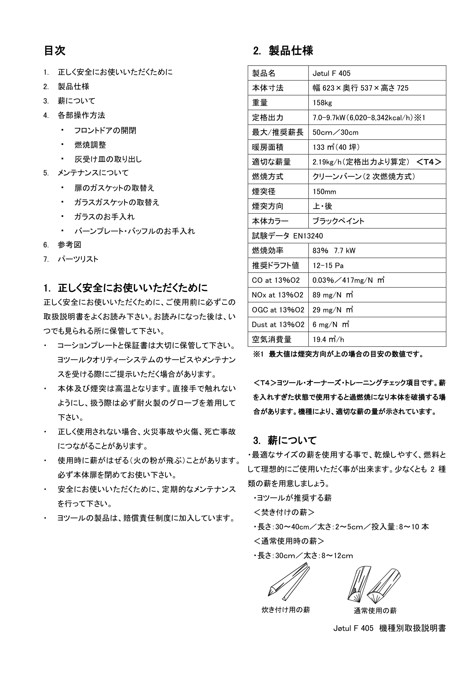 ヨツール F405（2026年版） 取扱説明書 2ページ目