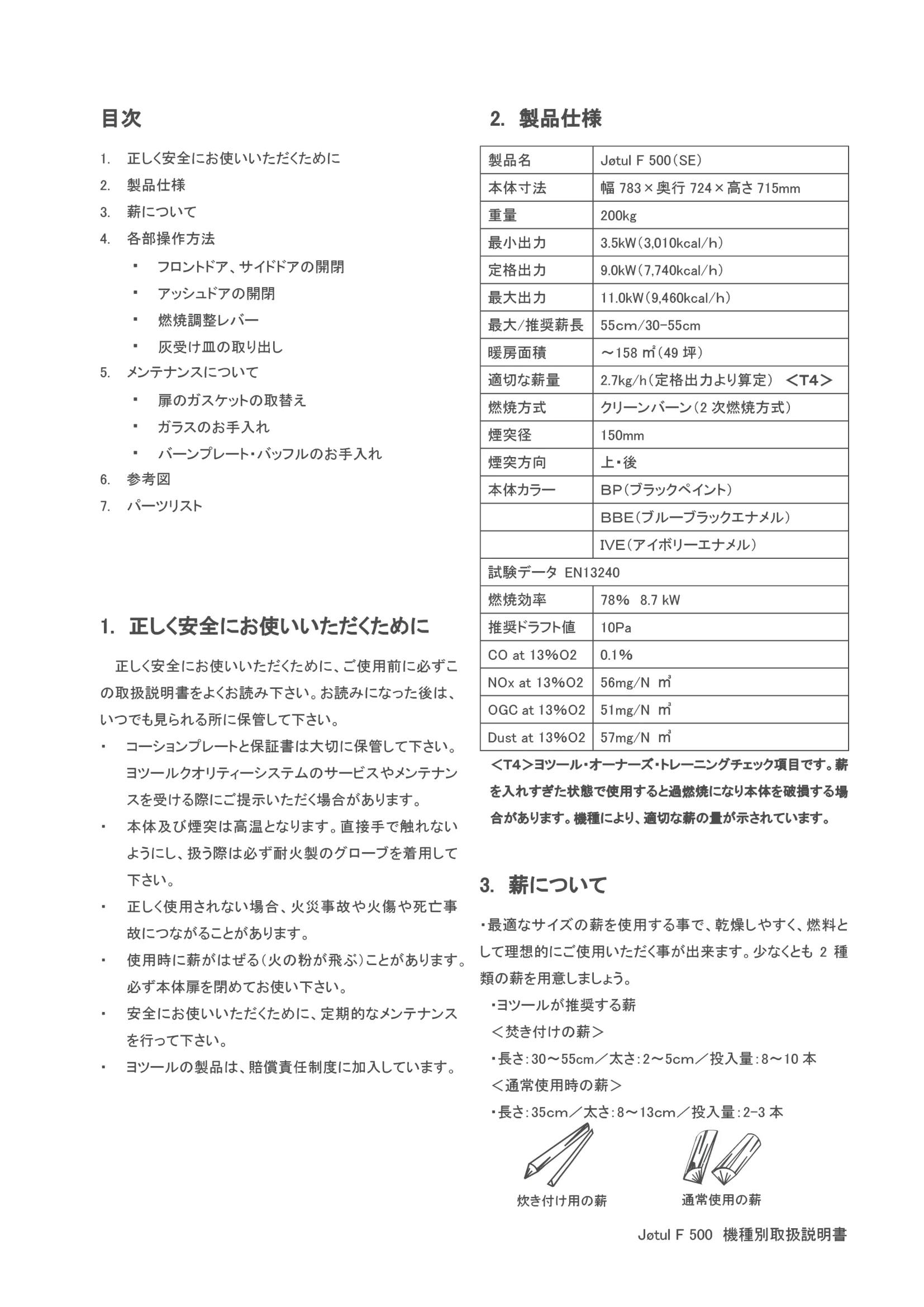 ヨツール F500（2023年版） 取扱説明書 2ページ目