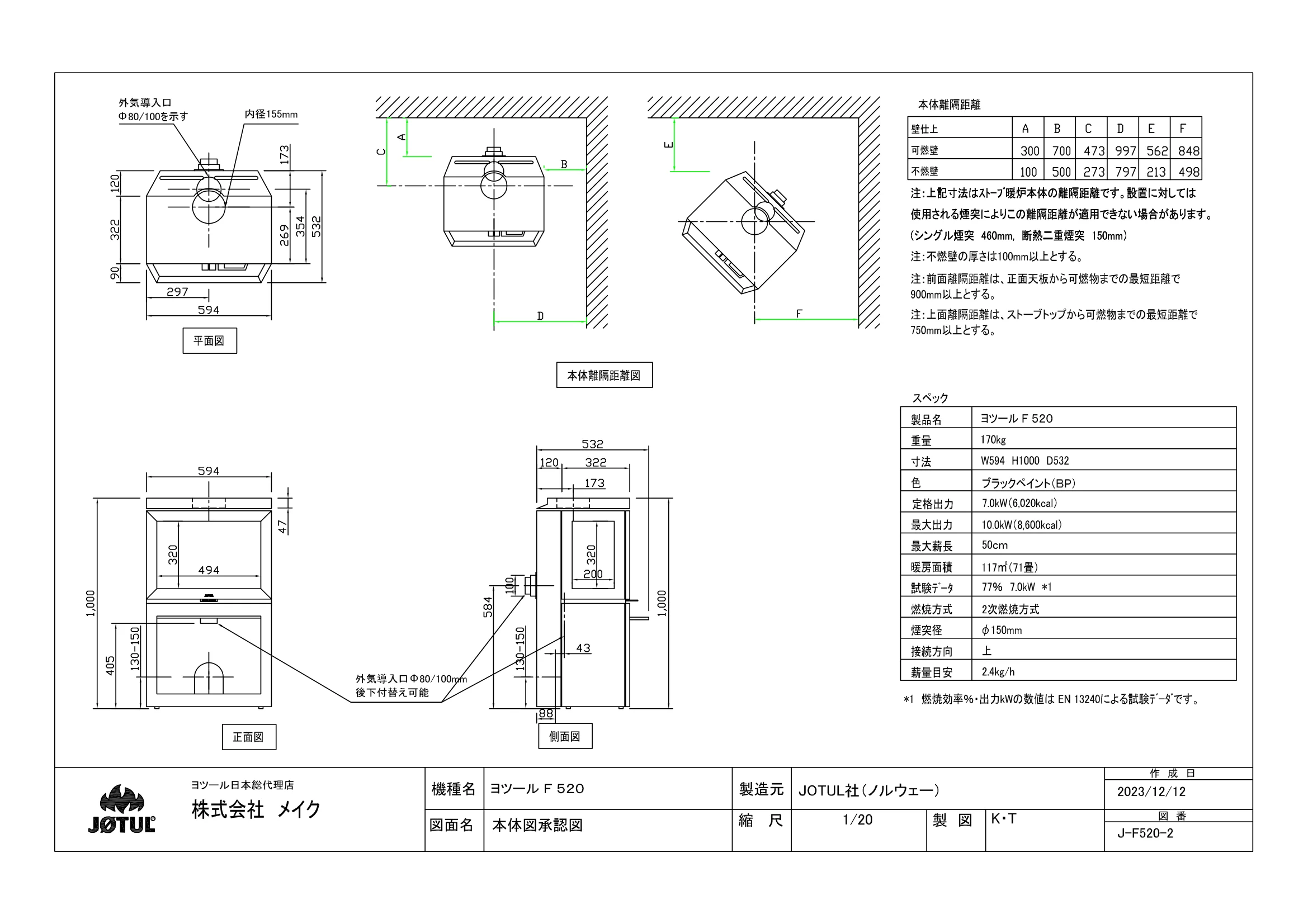 ヨツール F520（2023年版） 承認図 1ページ目