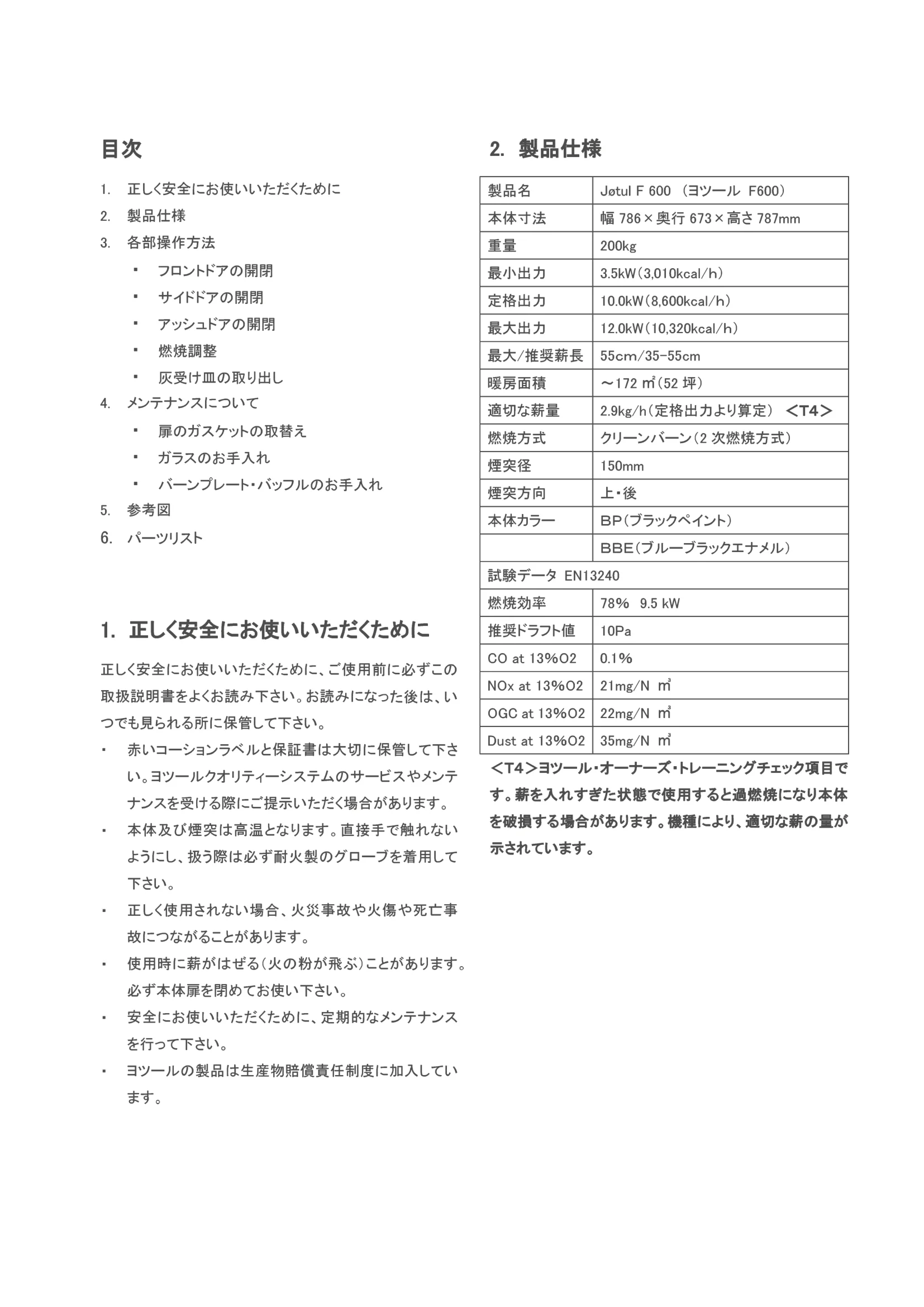 ヨツール F600（2023年版） 取扱説明書 2ページ目