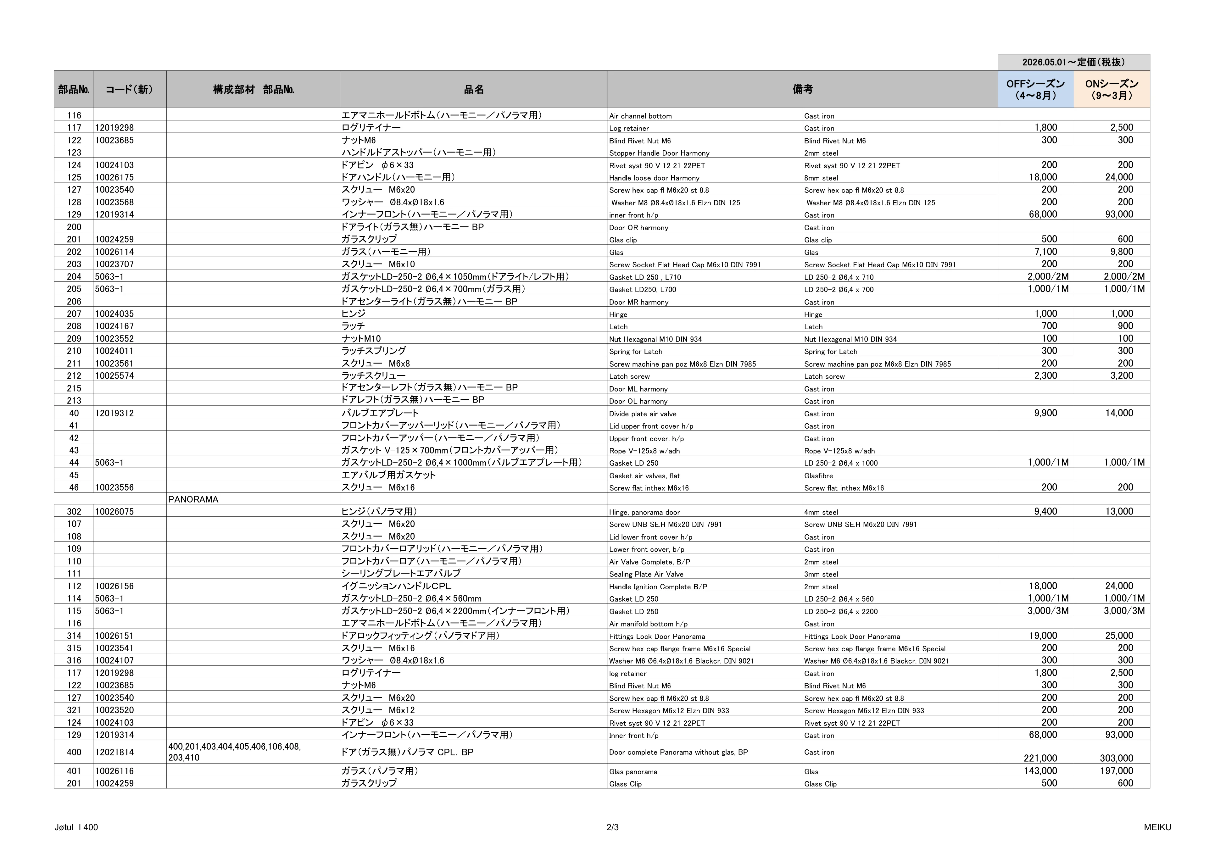 ヨツール I400（2026年版） パーツリスト 7ページ目