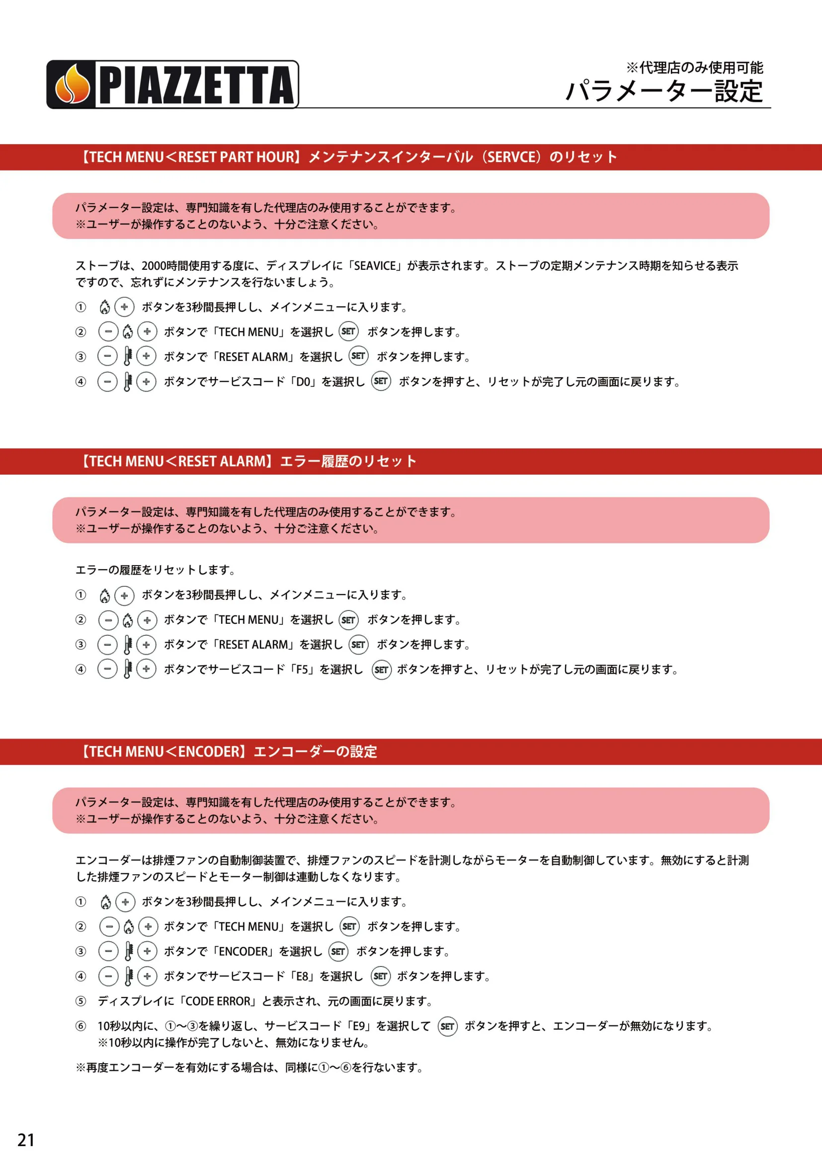 ピアツェッタ P158 V19 取扱説明書 22ページ目