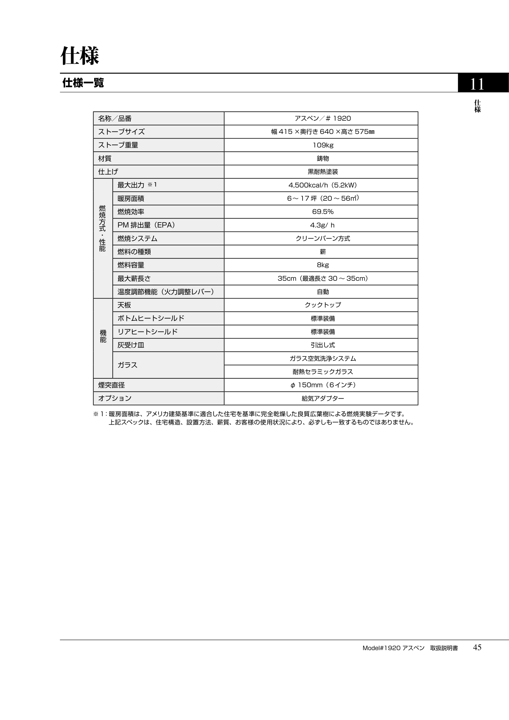 バーモントキャスティングス ASPEN（2019年版） 取扱説明書 45ページ目
