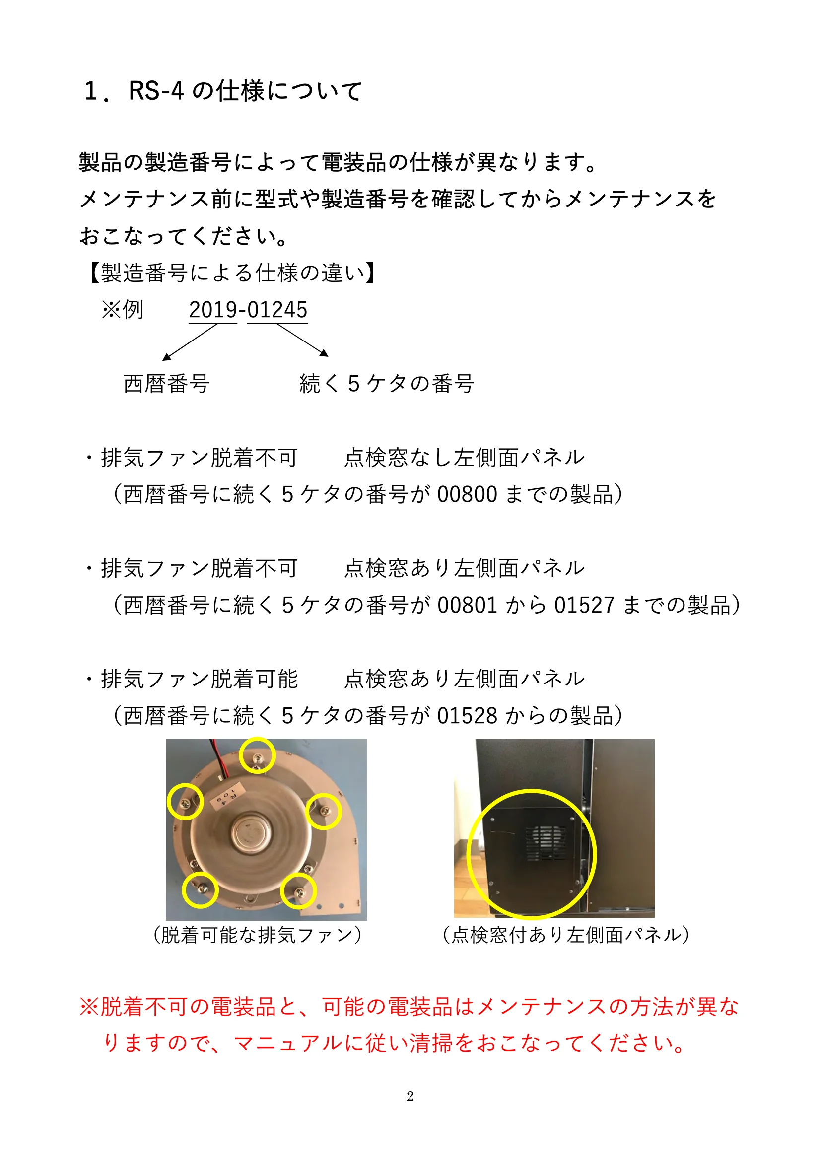 ウォームアーツ RS4 MAINTENANCE 取扱説明書 2ページ目